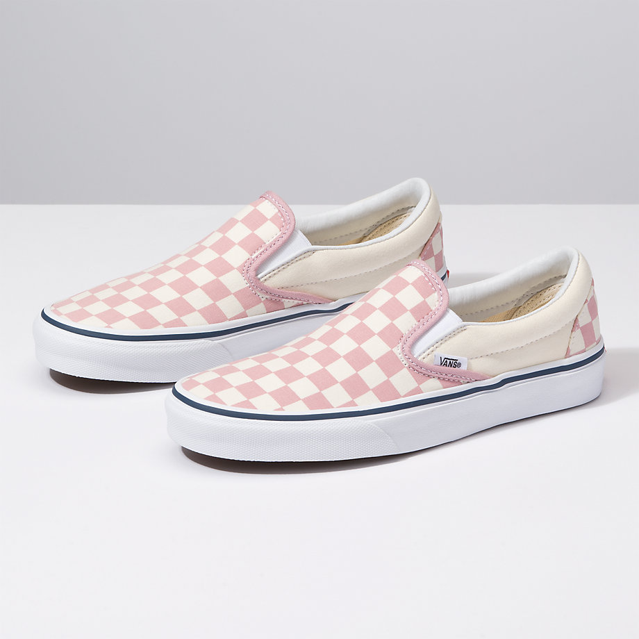 Vans Bayan Kaykay Ayakkabısı Checkerboard Slip-On Pembe/Beyaz | 17265-381